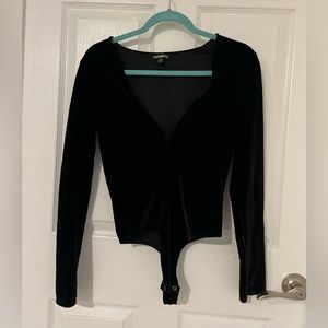 Black velvet body suit with plunging neckline